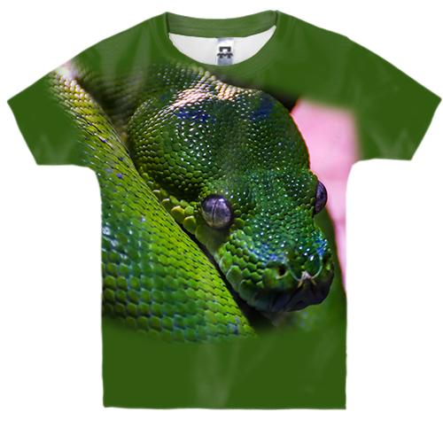 Детская 3D футболка с зеленой змеей рептилией