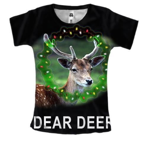 Женская 3D футболка с новогодним оленем 