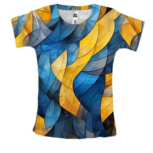 Женская 3D футболка Желто-синяя абстракция