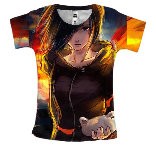 Женская 3D футболка Anime girl sunset