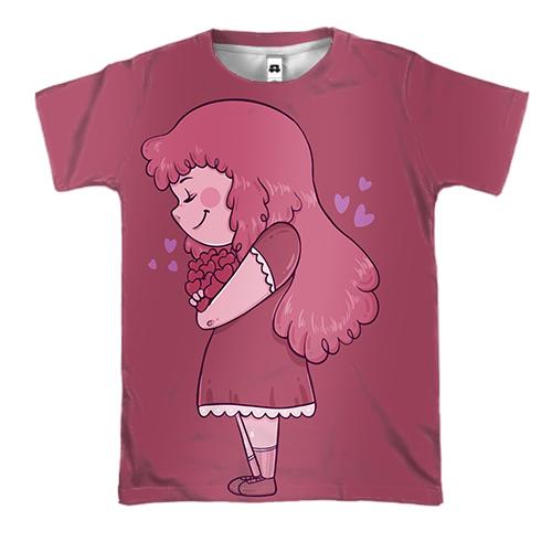 3D футболка з дівчинкою і сердечками