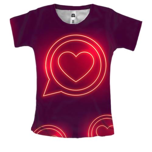 Жіноча 3D футболка з неоновим серцем в колі