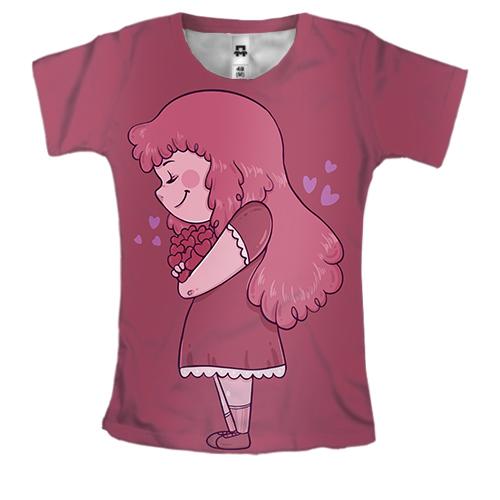 Жіноча 3D футболка з дівчинкою і сердечками