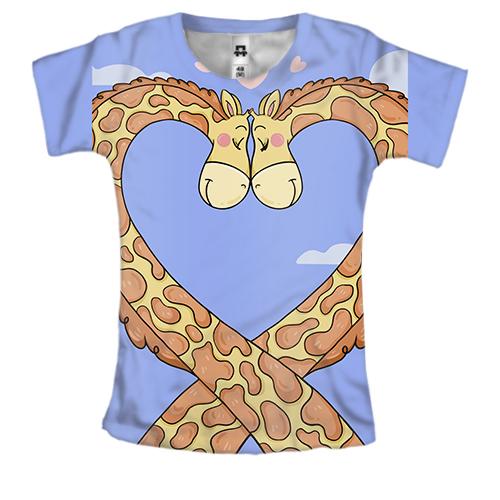 Женская 3D футболка с влюбленными жирафами