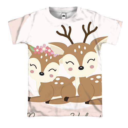 3D футболка с влюбленными оленями