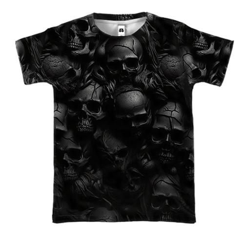 3D футболка с черными черепами