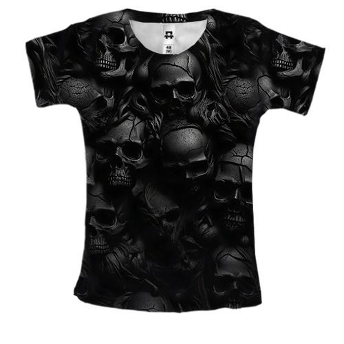 Жіноча 3D футболка з чорними черепами