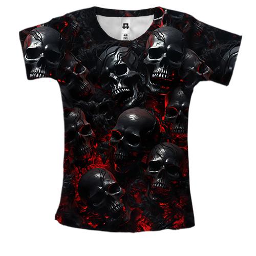 Жіноча 3D футболка з червоно-чорними черепами (2)