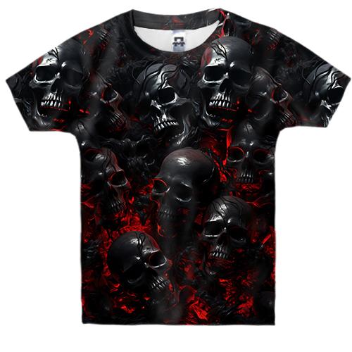 Детская 3D футболка с красно-черными черепами (2)