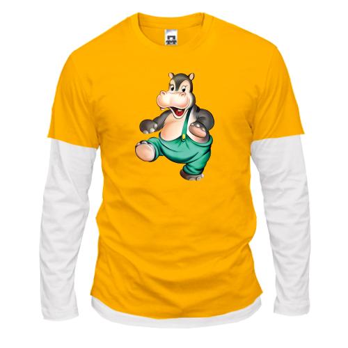 Лонгслив комби с бегемотом