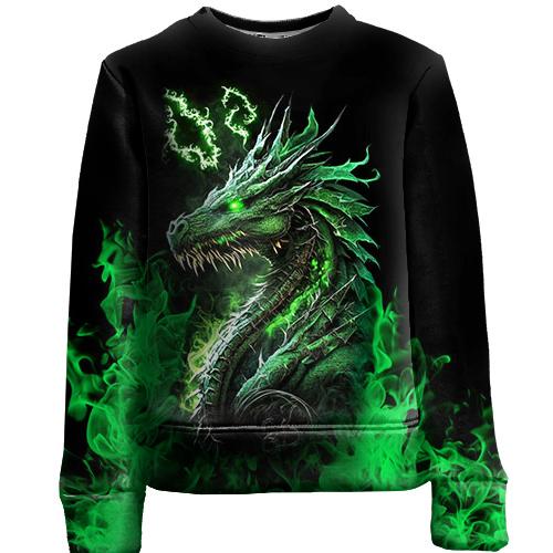 Детский 3D свитшот Зеленый огненный дракон (2)