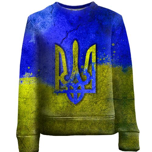 Дитячий 3D світшот з гербом України на тлі стіни