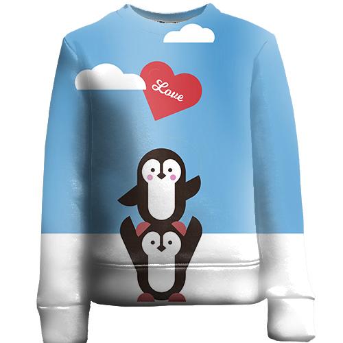 Детский 3D свитшот с влюбленными пингвинами
