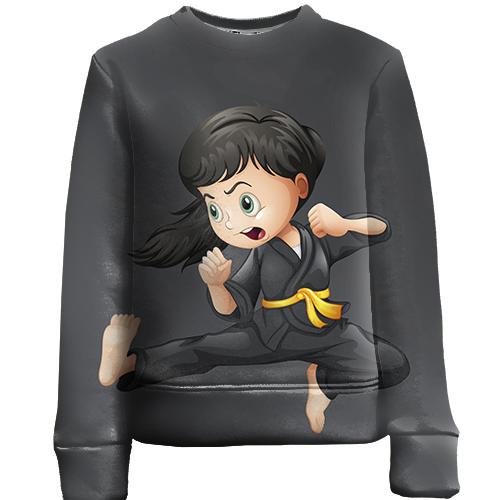 Детский 3D свитшот с девочкой каратисткойв черном