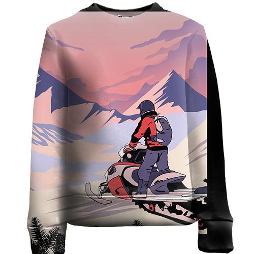 Детский 3D свитшот Snowmobile and Mountain Landscape