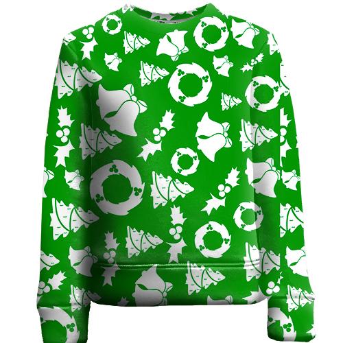 Дитячий 3D світшот Christmas green pattern