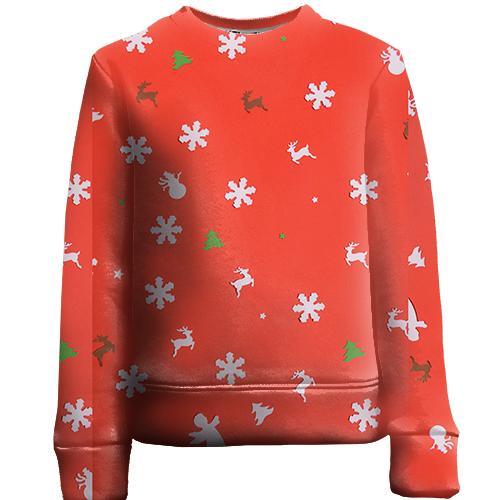 Дитячий 3D світшот Snowflakes on red