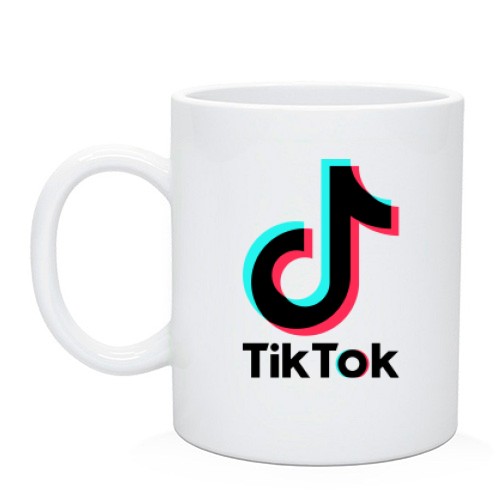 Чашка із логотипом «TikTok» та значком музичної ноти з ефектом глітчу