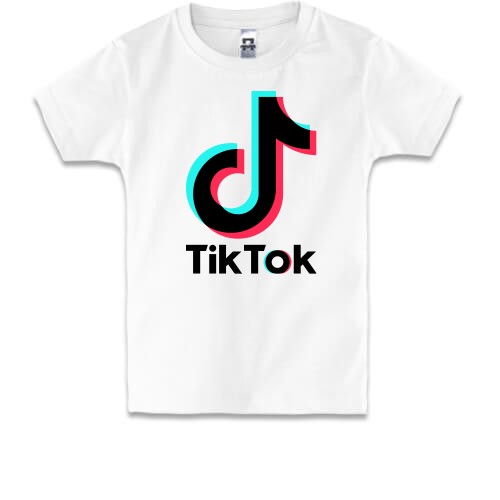 Детская футболка с логотипом «TikTok» и значком музыкальной ноты с эффектом глитча