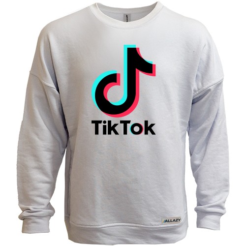 Світшот без начісу із логотипом «TikTok» та значком музичної ноти з ефектом глітчу