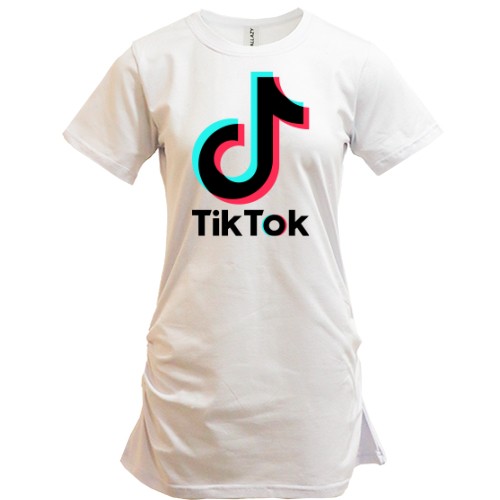 Удлиненная футболка с логотипом «TikTok» и значком музыкальной ноты с эффектом глитча