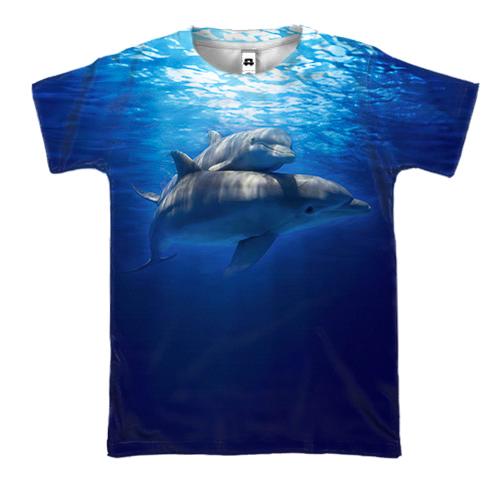 3D футболка с дельфинами в воде
