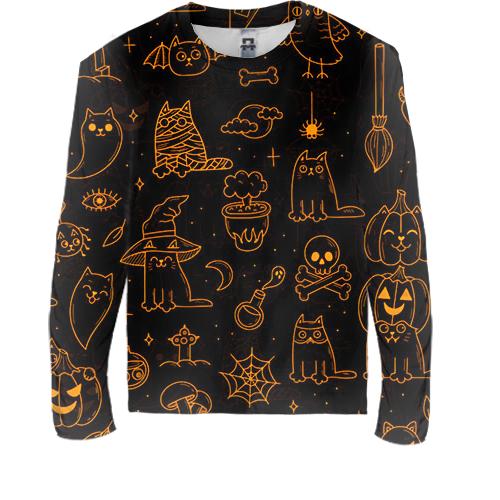Детский 3D лонгслив Halloween Cats, pattern