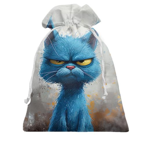3D Подарочный мешочек Хмурый синий кот