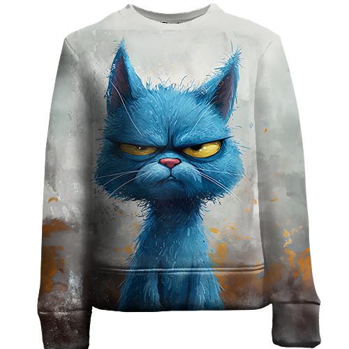 Детский 3D свитшот Хмурый синий кот