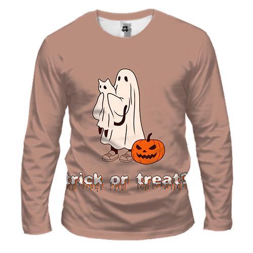 Мужской 3D лонгслив Котик и призрак