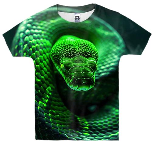 Дитяча 3D футболка Зелена неонова змія