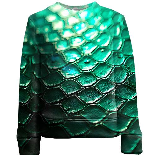 Детский 3D свитшот Зеленая змея текстура
