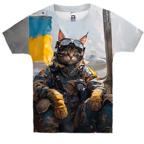 Детская 3D футболка Кот военный