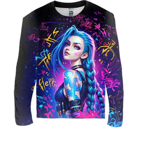 Дитячий 3D лонгслів Jinx with graffiti - Arcane