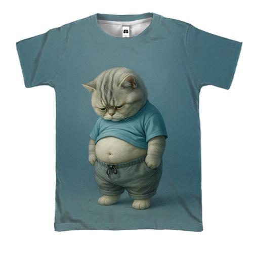 3D футболка Грустный пузатый котик