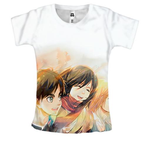 Жіноча 3D футболка Eren, Mikasa, Armin - AoT