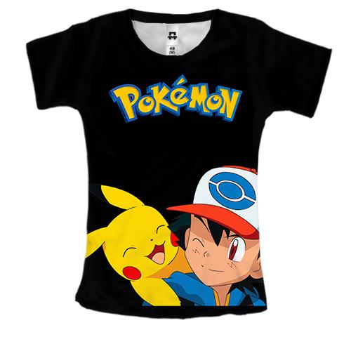 Женская 3D футболка Эш и Пикачу - Pokemon