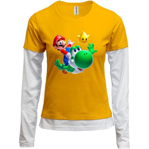Комбинированный лонгслив с Марио, черепахой и звездочкой