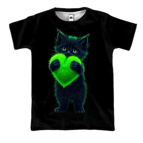 3D футболка Кислотный кот с сердцем