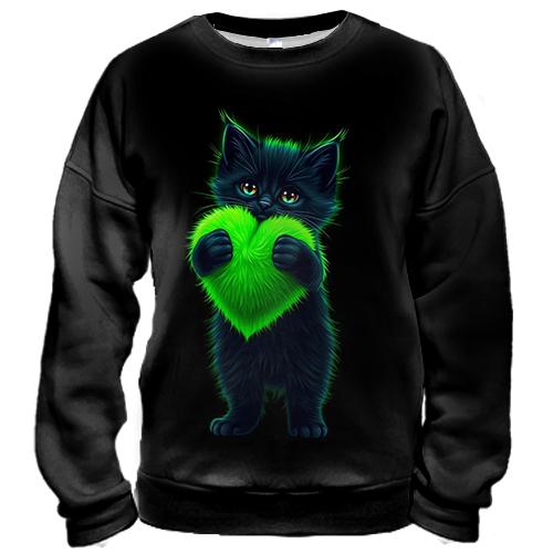 3D свитшот Кислотный кот с сердцем