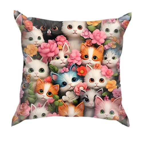 3D подушка Котята в цветах