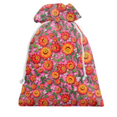 3D Подарочный мешочек с петриковской росписью (розовая)