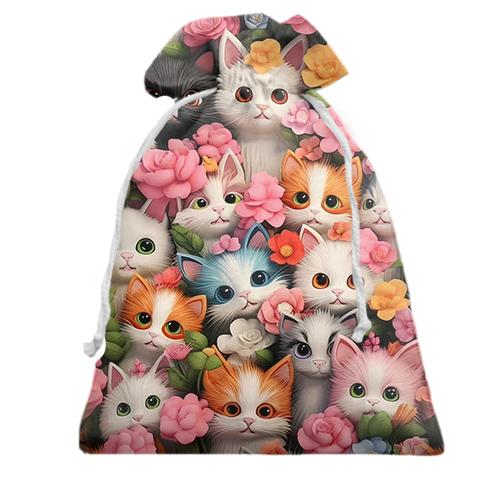 3D Подарочный мешочек Котята в цветах