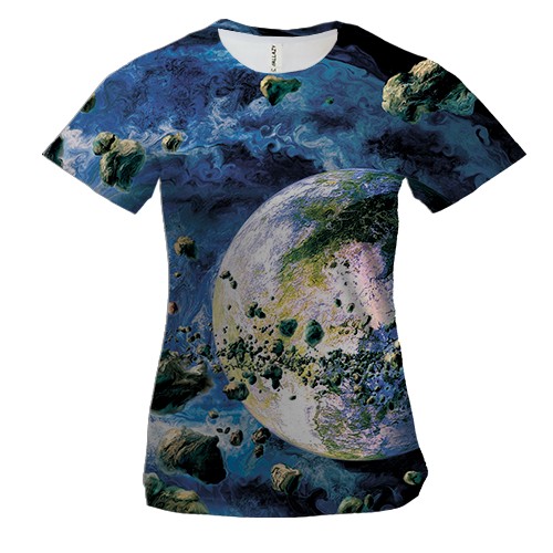 Женская 3D футболка с поясом астероидов