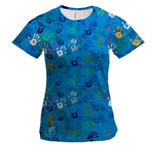 Женская 3D футболка с отпечатками ладоней