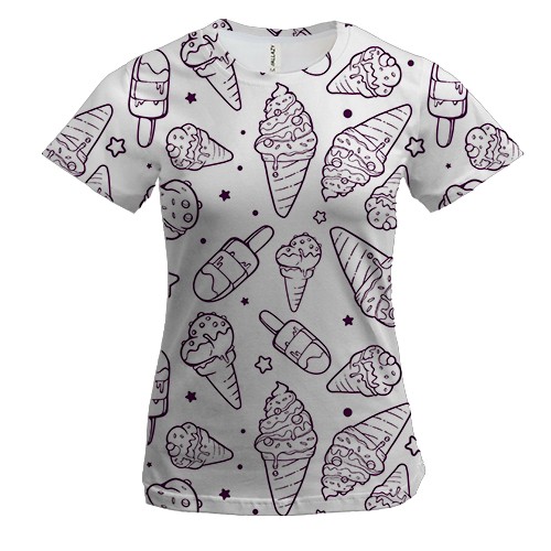 Женская 3D футболка с мороженым (контур)