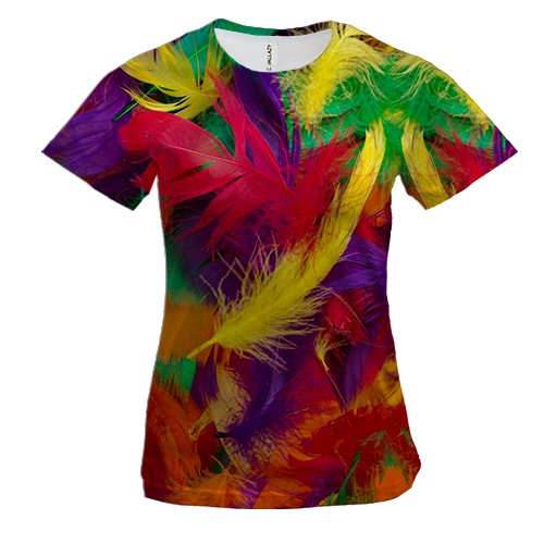 Женская 3D футболка с яркими перьями