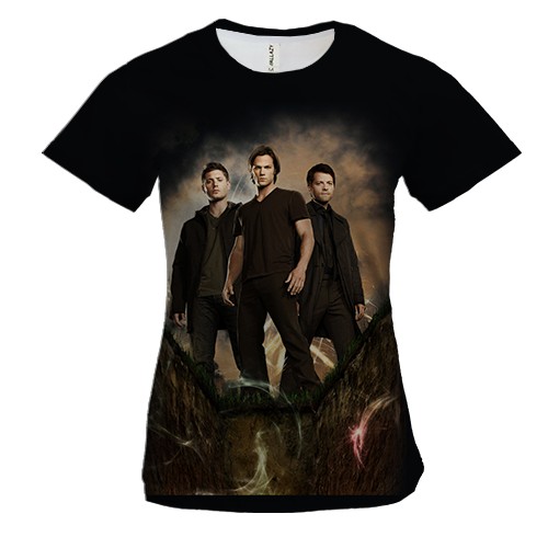 Женская 3D футболка Supernatural - Дин, Сэм и Кас