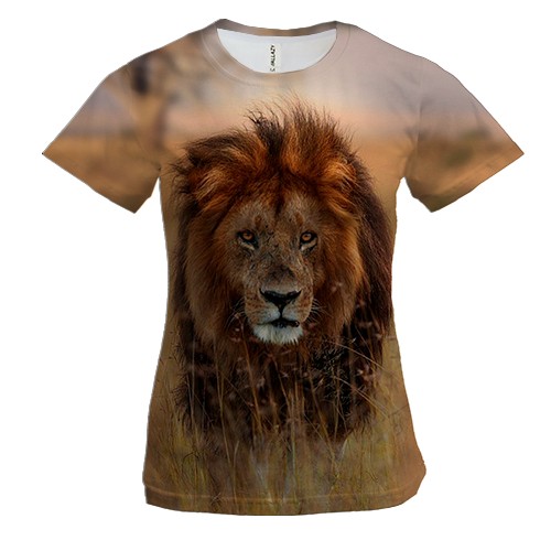 Женская 3D футболка Лев в саванне