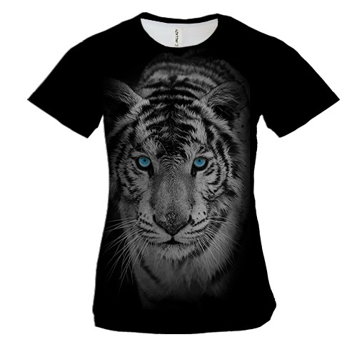 Женская 3D футболка с белым тигром